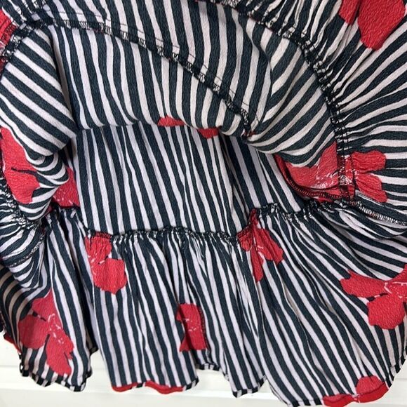 Madewell - Mini Ruffle Wrap Dress, Striped Floral - Size 00, Black, White, Red - Picture 10 of 16